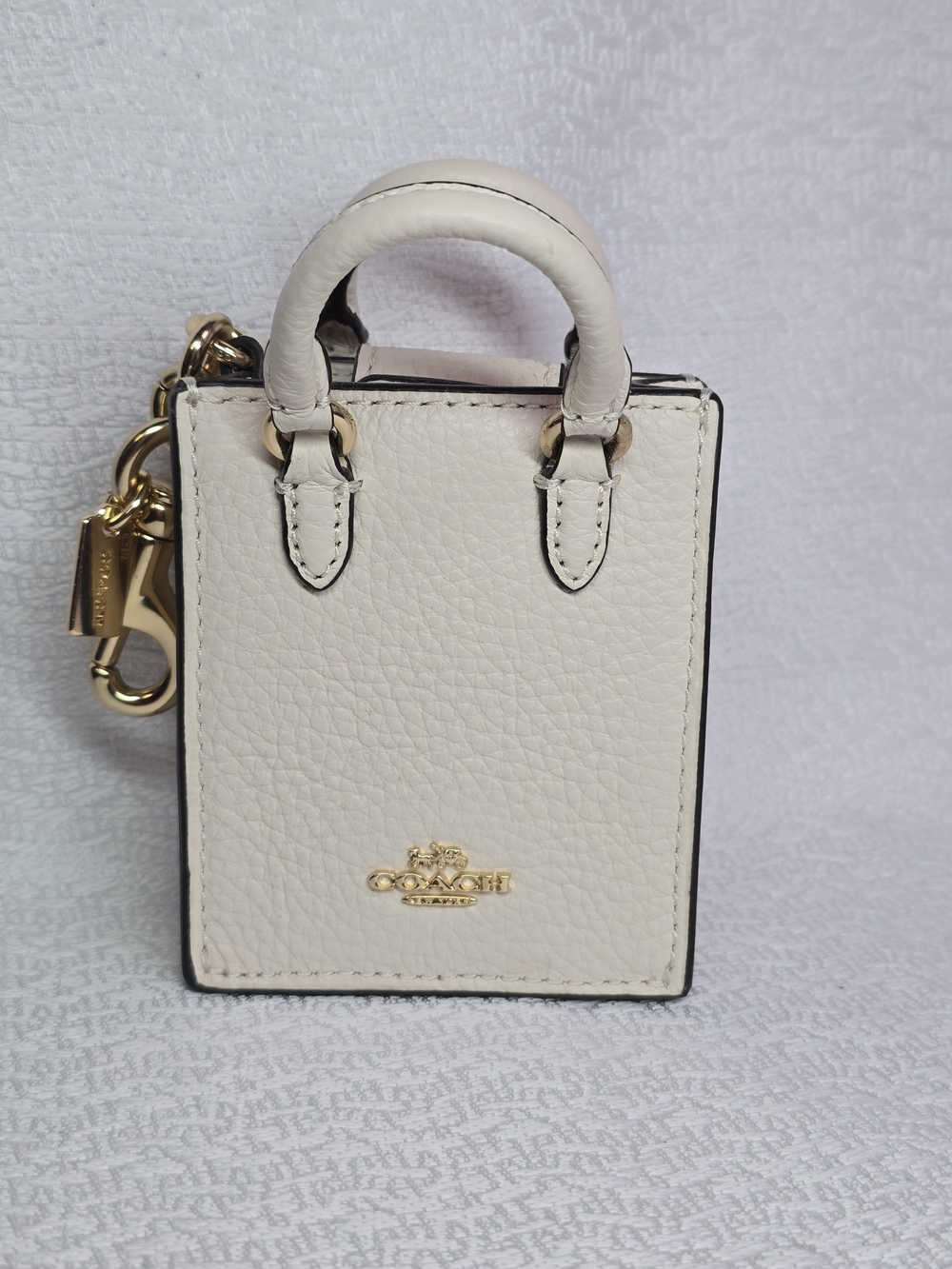 Coach Cream Pebbled Leather North/South Mini Tote Bag Charm